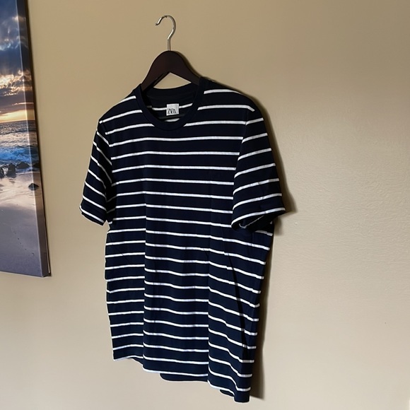 Zara Striped Summer Tshirt Blue and White size M - Picture 3 of 6
